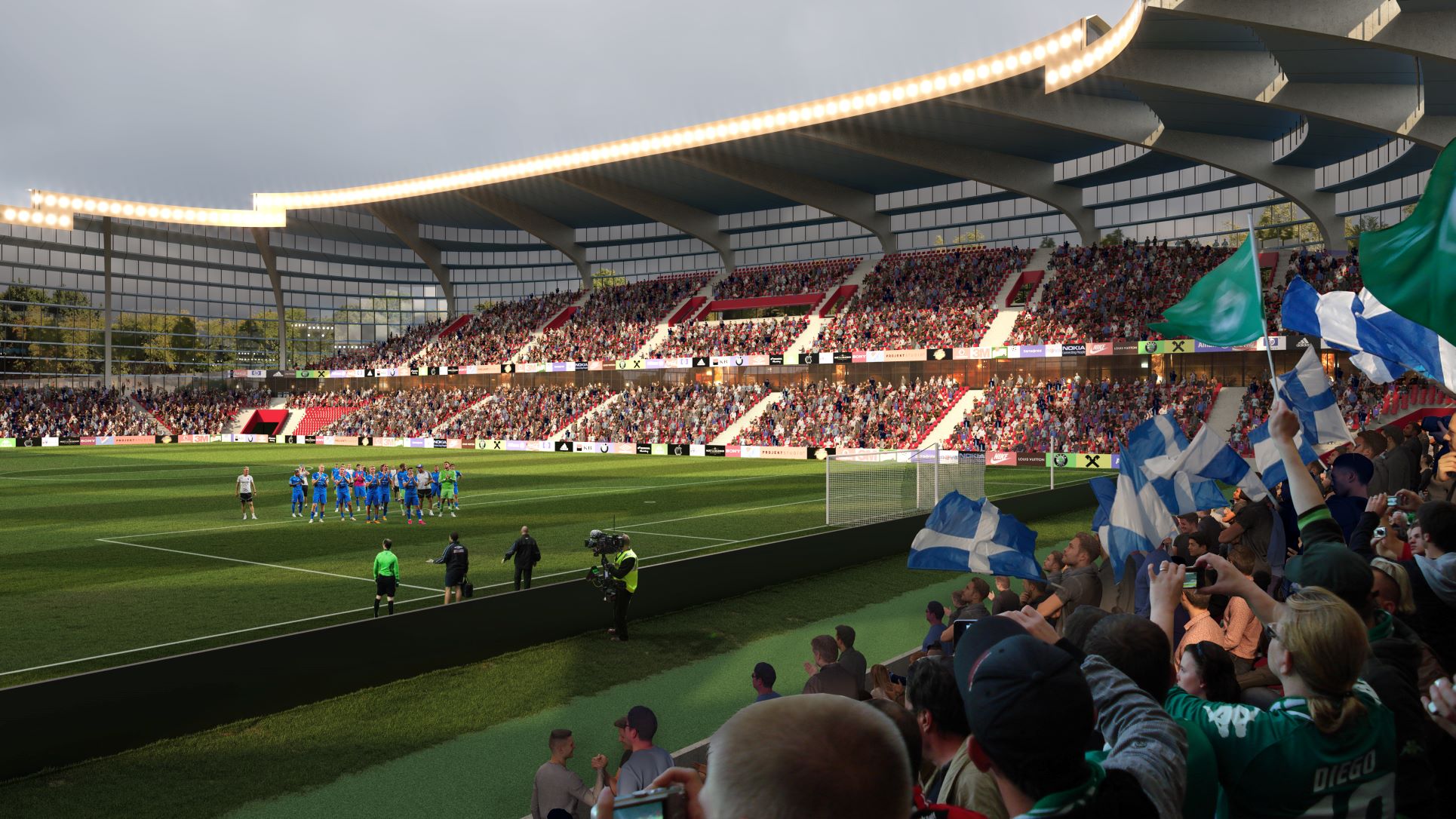 Orientační motiv z přibližného řešení podoby stadionu. Vizualizace: Architekti David Kotek a Rudolf Müller, PROJEKTSTUDIO EUCZ